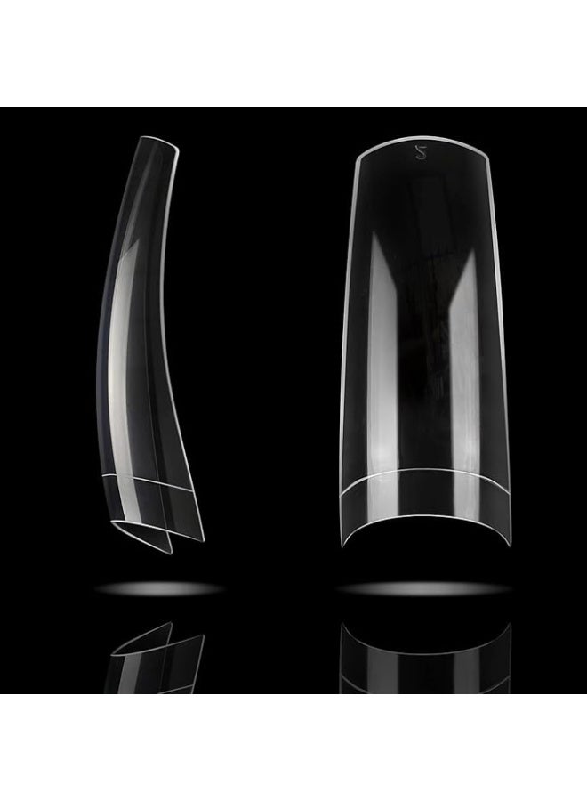 مجموعة أطراف أظافر صناعية للنساء من الأكريليك بنقشة فرنسية بنصف تغطية مع صندوق من 10 مقاسات أطراف أظافر لصالونات التجميل والتركيب في المنزل بنفسك، 500 قطعة (شفاف) - Image 1